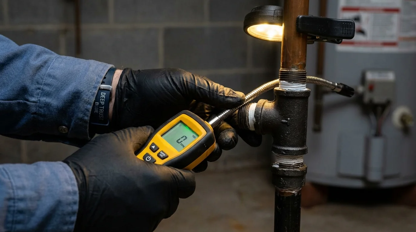 Gas leak detection with electronic sniffer by Johns Plumbing LLC in Gibbon