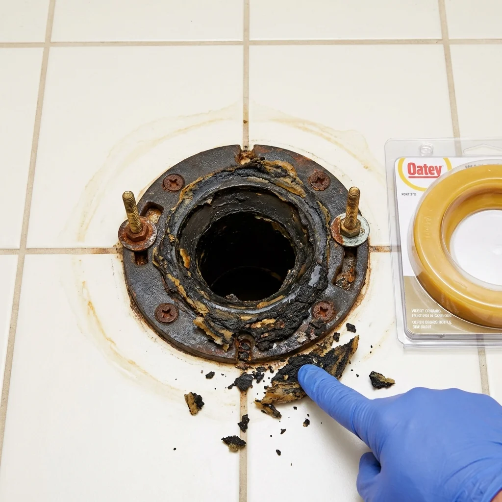 Failed wax ring showing water seepage at the base of a toilet in a Gibbon, NE home